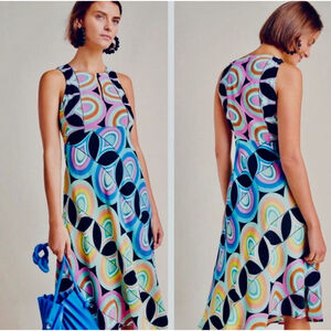 Anthropologie Kenzie Asymmetrical Retro Mod Art Deco Midi Dress Size 8